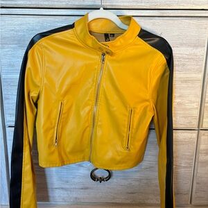 Vibrant Yellow and Black Leather Jacket